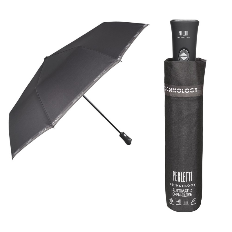 PERLETTI - Technology, Automatický skládací deštník Bordo/tmavomodrý, 21765
