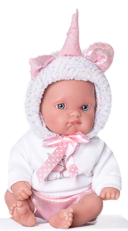 ANTONIO JUAN - 85105-1 Jednorožec bílý - realistická panenka miminko s celovinylovým tělem