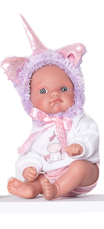 ANTONIO JUAN - 85105-2 Jednorožec fialový - realistická panenka miminko s celovinylovým tělem