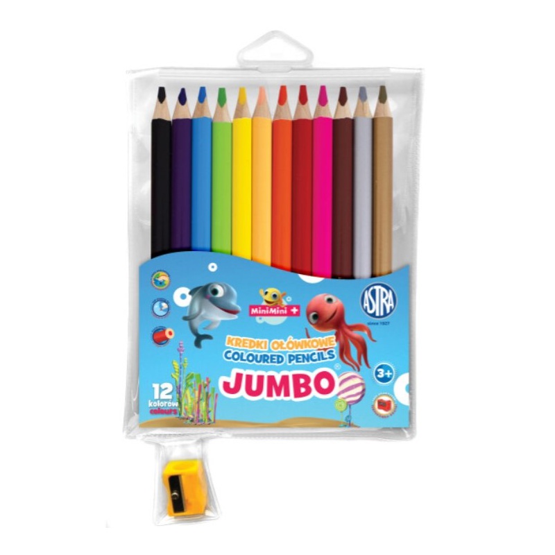 ASTRA - MINI-MINI Školní barvičky JUMBO 12ks + struhadlo, 312221009