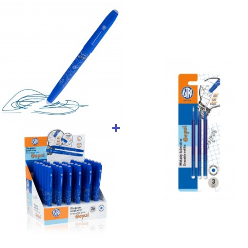 ASTRA - OOPS! Gumovateľné pero 0,6mm, modré, dvě gumy, krabička, 201319003
