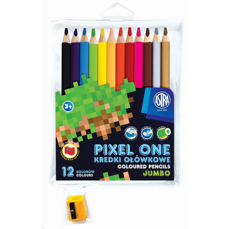 ASTRA - Školní barvičky JUMBO 12ks + struhadlo, MINECRAFT Pixel One, 312221005