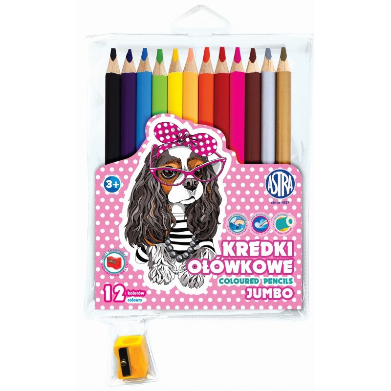 ASTRA - Školní barvičky JUMBO 12ks + struhadlo SWEET DOGS, 312221008