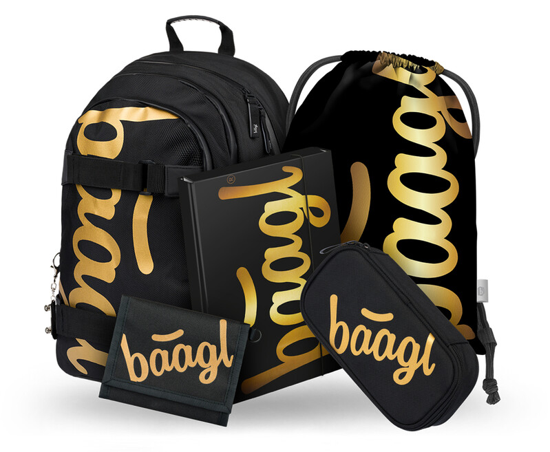 BAAGL - 5 SET Skate Gold: batoh, penál, sáček, desky, peněženka