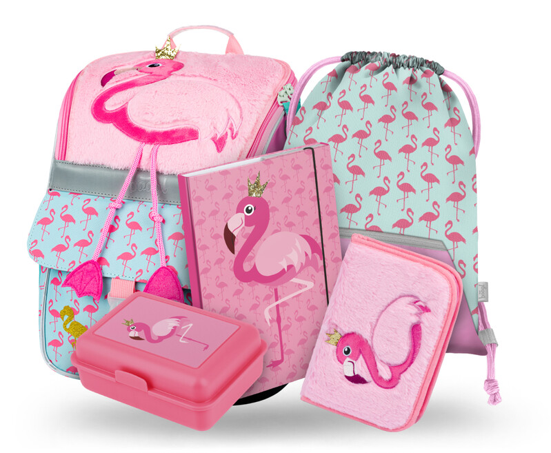 BAAGL - SET 5 Zippy Flamingo: aktovka, penál, taška, složky, krabice