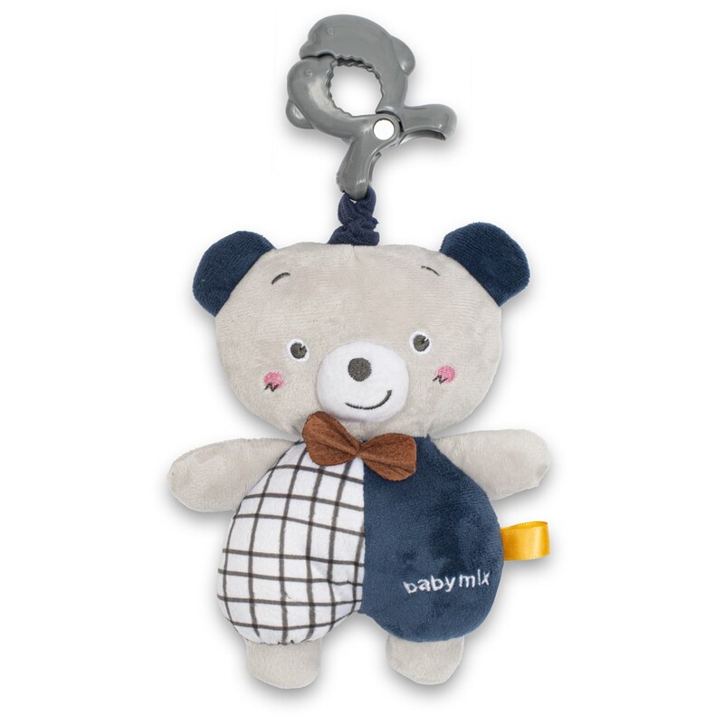 BABY MIX - Dětská plyšová hračka s hracím strojkem a klipem Medvídek modrý