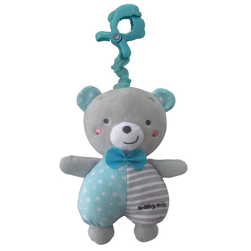 BABY MIX - Edukační hrající plyšová hračka s klipem medvídek chlapec