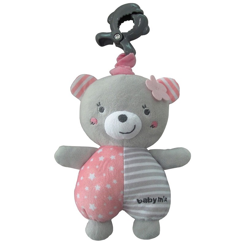 BABY MIX - Edukační hrající plyšová hračka s klipem medvídek dívka