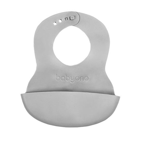 BABYONO - Bryndák měkký plastový s kapsou bez BPA šedý 6m+