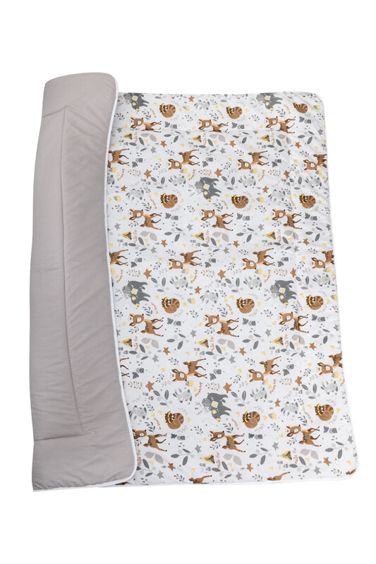BOMIMI - HRACÍ deka 120x120, bavlna, oboustranná lesní zvířátka, béžová