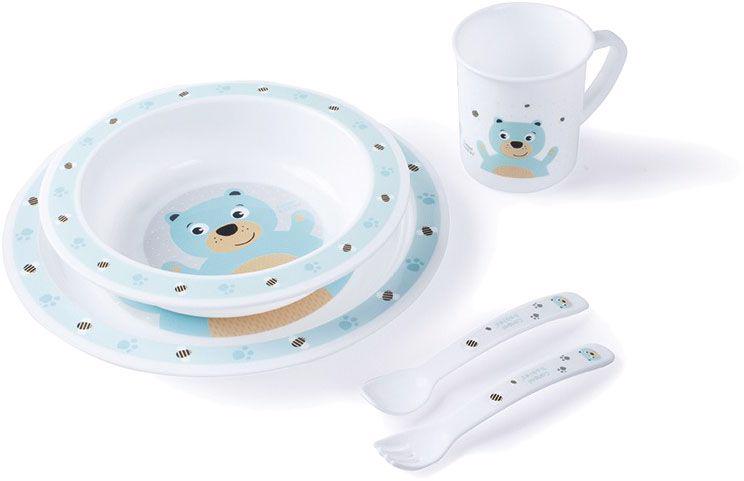 CANPOL BABIES - Súprava obedová plastová s príborom Cute Animals medvedík