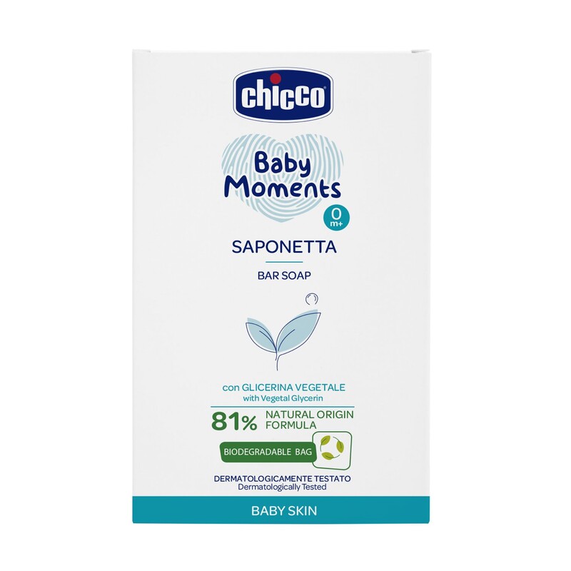 CHICCO - Mýdlo na ruce tuhé s rostlinným glycerínem Baby Moments 81 % přírodních složek 100 g