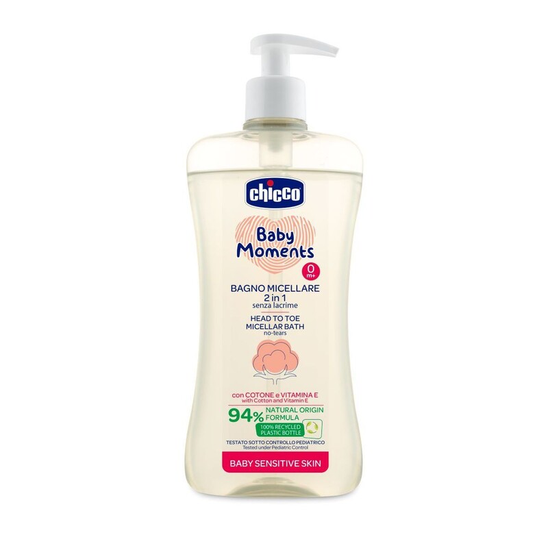 CHICCO - Šampon micelární na vlasy a tělo s dávkovačem Baby Moments Sensitive 94% přírod. složek 500ml
