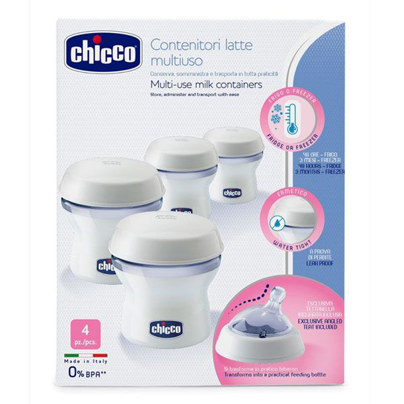 CHICCO - Zásobníky víceúčelové na mateřské mléko s lahvovou násadkou Natural Feeling, 4ks