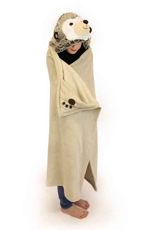COZY NOXXIEZ - BL810 Ježek - hřejivá deka s kapucí se zvířátkem a tlapkovými kapsami
