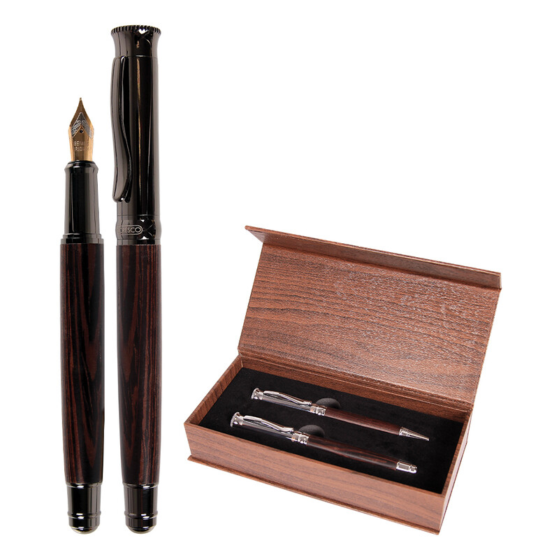 CRESCO - Bombičkové + kuličkové pero IMPRESSIVE - sada v krabičce (imitace tmavého dřeva)