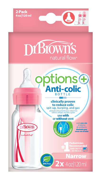 DR.BROWNS - Láhev antikolik Options+ úzká 2x120ml plast růžová (SB42305)
