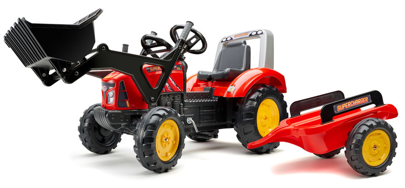 FALK - Šlapací traktor 2020M Supercharger s nakladačem a vlečkou červený