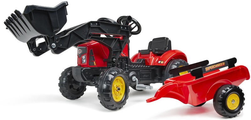 FALK - Šlapací traktor 2030M Red Supercharger pedal charger s odpojitelnou vlečkou