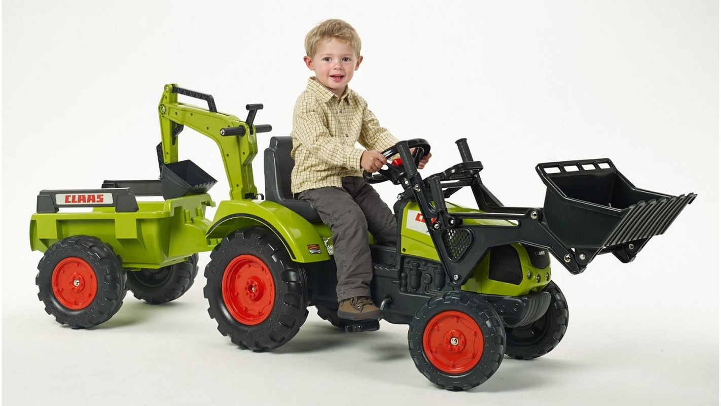 FALK - Šlapací traktor 2070 Claas Arion 430 s nakladačem, rypadlem a vlečkou