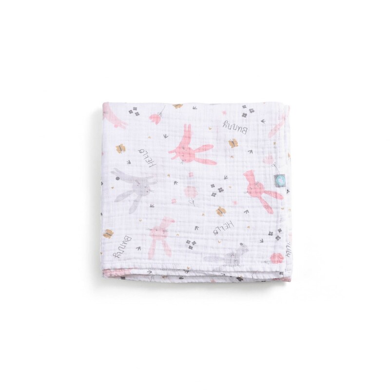 FUNNABABY - Mušelínová zavinovací plena Rabbit Pink 120 x 120 cm