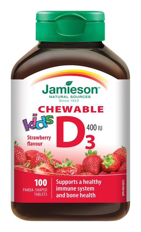 JAMIESON - Vitamin D3 Kids 400 IU tablety na cucání s příchutí jahody pro děti 100 tbl.