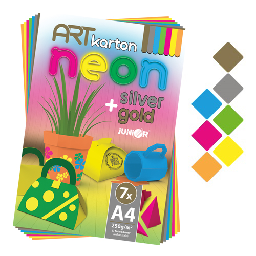 JUNIOR - Blok barevného papíru - výkres ART CARTON NEON A4 250g (7 ks) mix 7 barev