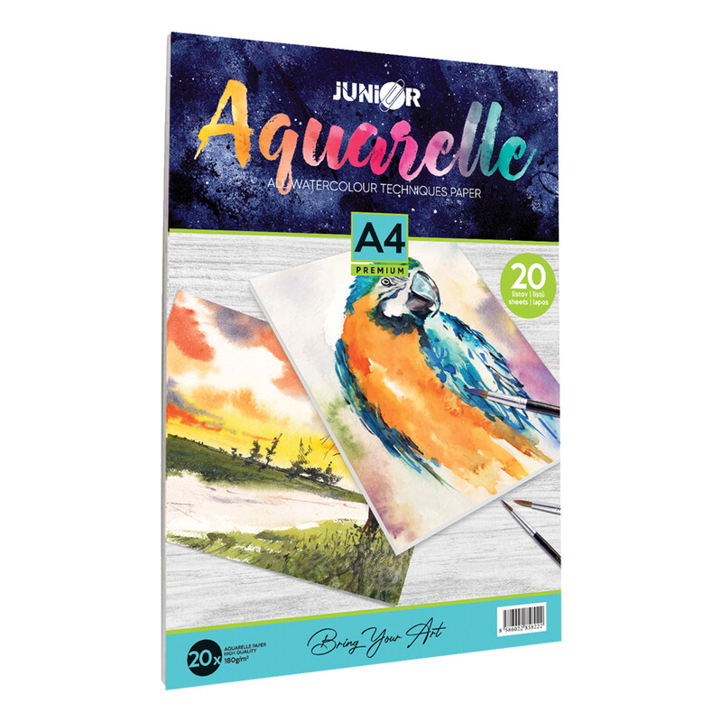 JUNIOR - Blok na skicování a malbu Aquarelle A4 20-listový, 180g/m2