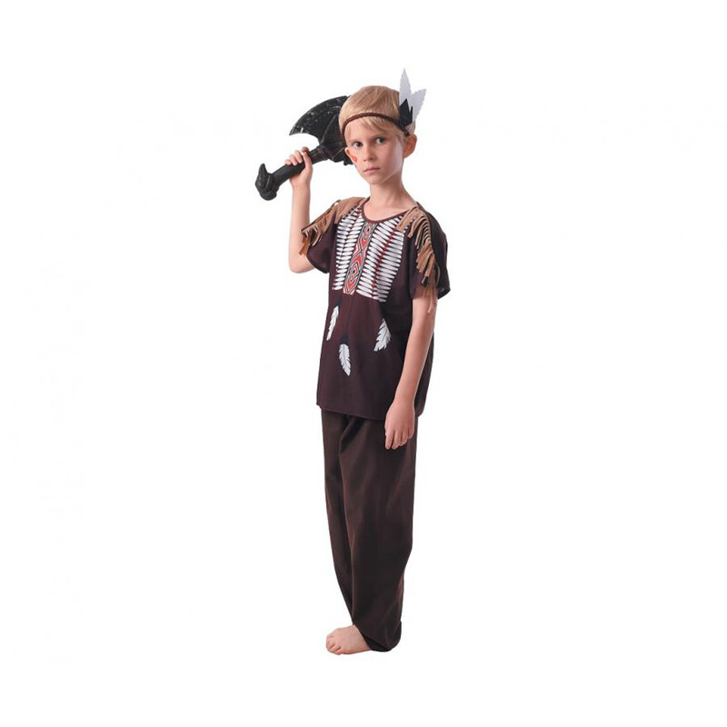 JUNIOR - Dětský kostým Indián (čelenka, tričko, kalhoty), velikost 120/130 cm