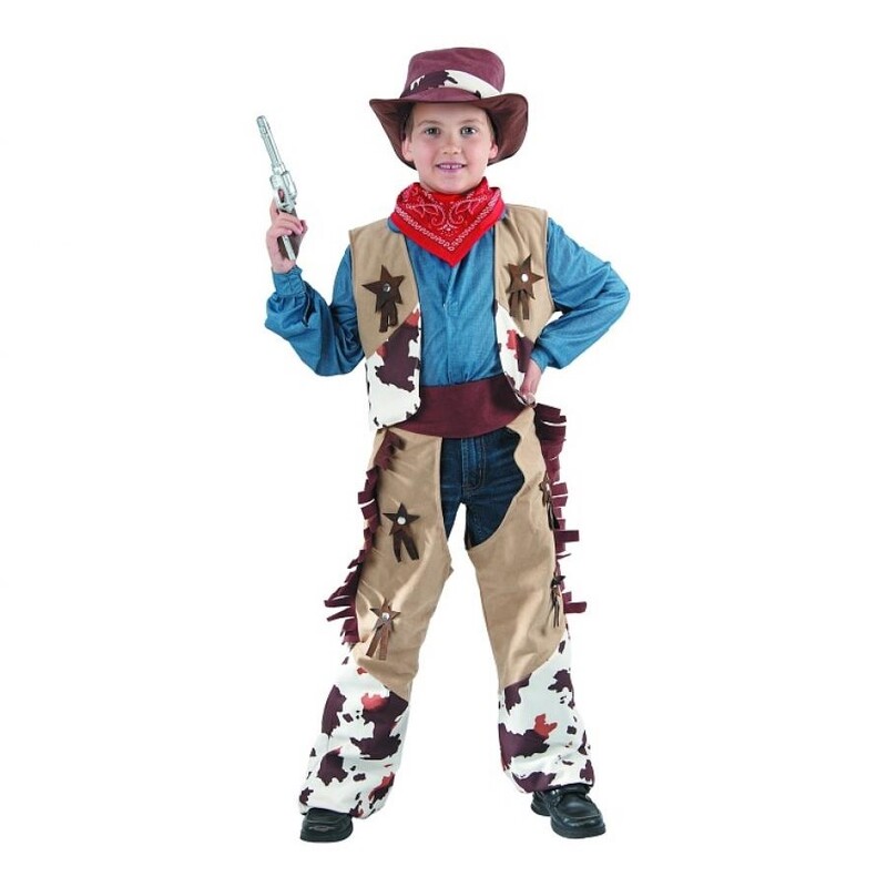 JUNIOR - Dětský kostým Kovboj (vesta, návleky na kalhoty, čepice, šátek), velikost 110/120 cm