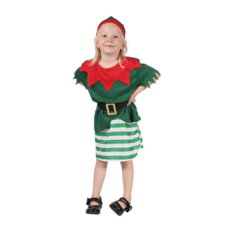 JUNIOR - Dětský kostým Malý skřítek (halenka, sukně, opasek, klobouk), velikosť: 92/104 cm