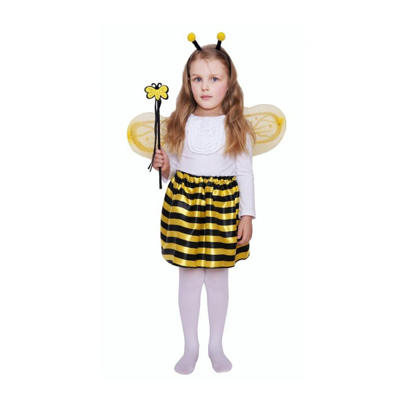 JUNIOR - Dětský kostým Včelka (sukně, křídla, čelenka, hůlka), velikost 90 - 120 cm