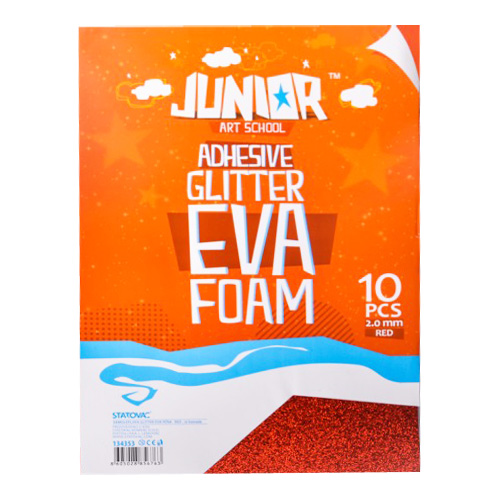 JUNIOR-ST - Dekorační pěna A4 EVA 10 ks červená samolepicí glitter 2,0 mm