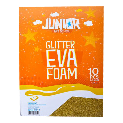 JUNIOR-ST - Dekorační pěna A4 EVA 10 ks zlatá tloušťka 2,0 mm glitter
