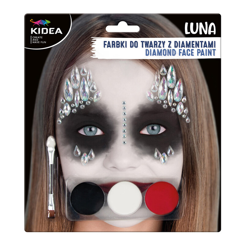 Kidea - Barvy na obličej LUNA - 3 barvy + štětec a diamanty (sada)