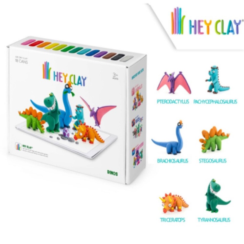 KIDS LICENSING - HEY CLAY Kreativní modelovací souprava - Dinosaur (18 kusů modelovací hmoty)