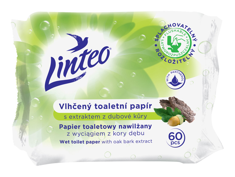 LINTEO - Navlhčený toaletní papír s extraktem z dubové kůry 60 ks