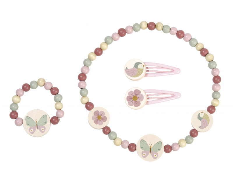 LITTLE DUTCH - Sada dřevěných šperků Květy a motýly