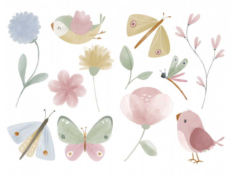 LITTLE DUTCH - Samolepky na zeď Květy a motýly