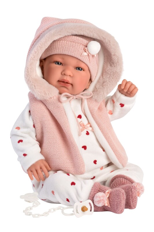 LLORENS - 84440 NEW BORN - realistická panenka miminko se zvukem a měkkým látkovým tělem 44cm