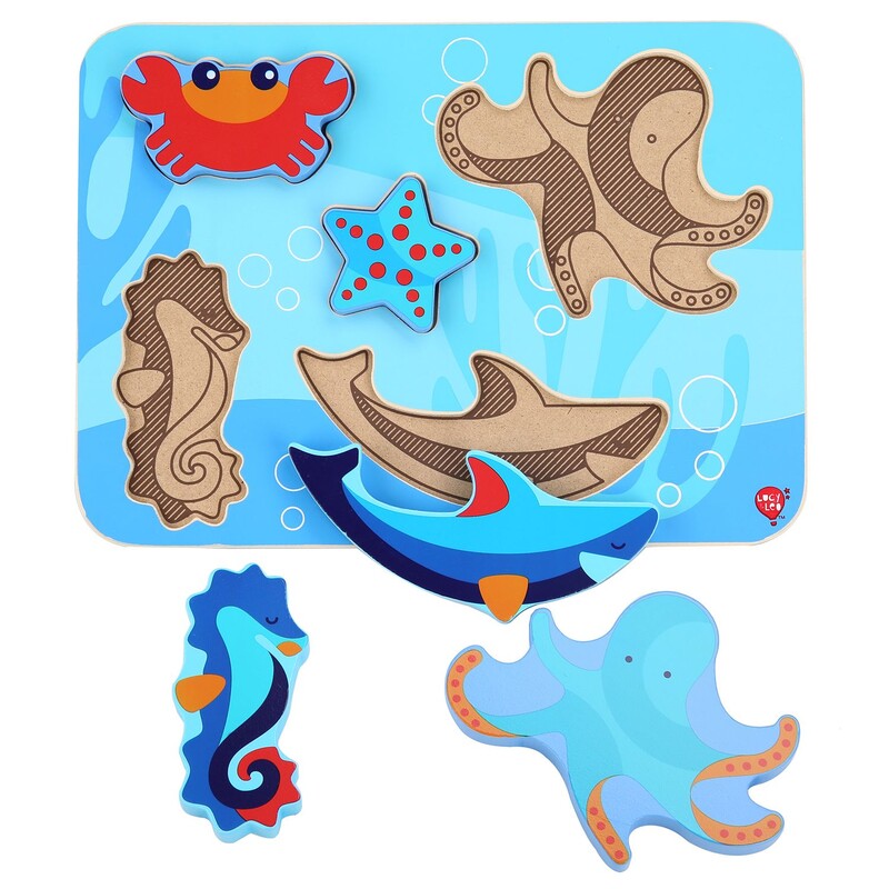 LUCY & LEO - 227 Mořští živočichové - dřevěné vkládací puzzle 6 dílů