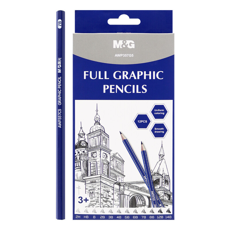 M&G - Tužka grafitová M&G všechny tvrdosti od 2H po 14B - sada 12 ks