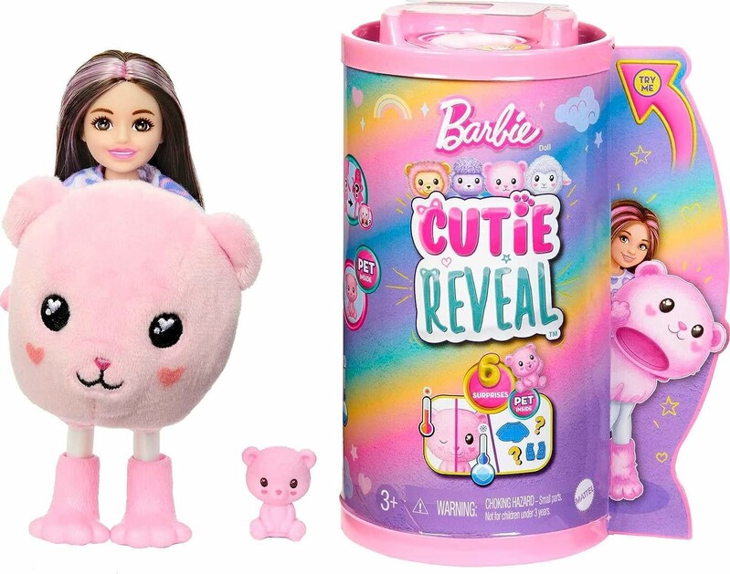 MATTEL - Barbie Cutie reveal Chelsea Růžový medvídek HKR17 pastelová edice