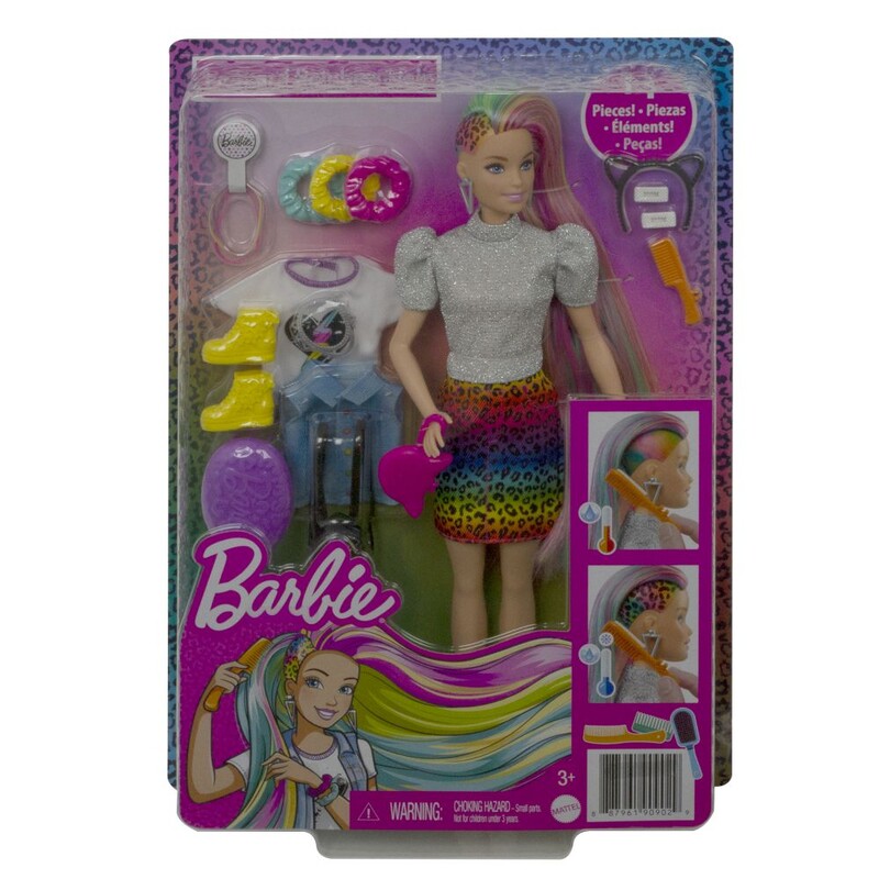 MATTEL - Barbie Leopardí Panenka S Duhovými Vlasy A Doplňky