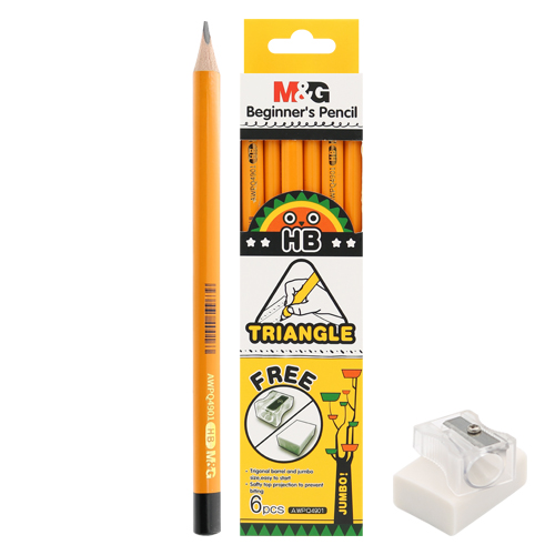 M&G - Tužka grafitová Jumbo/tříhranná HB - sada 6 ks + guma a ořezávatko