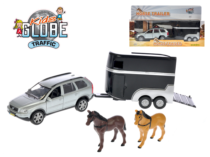 MIKRO TRADING - Kids Globe Traffic Volvo XC90 14cm kov zpětný chod s přívěsem pro koně v krabičce