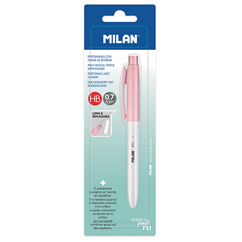 MILAN - Mikrotužka / Pentelka PL1 Antibacterial HB 0,7 mm - ružová, blistr