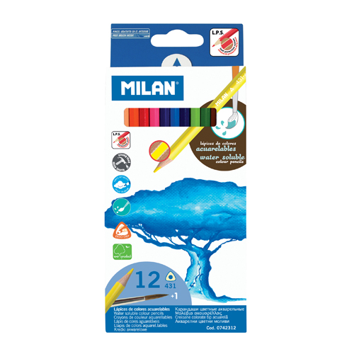 MILAN - Pastelky akvarelové 12ks se štětcem