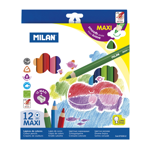 MILAN - Pastelky Maxi trojhranné 12 ks + ořezávatko
