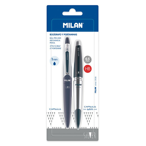 MILAN - Sada Capsule Silver kuličkové pero 1,0 mm modré + mechanická tužka
